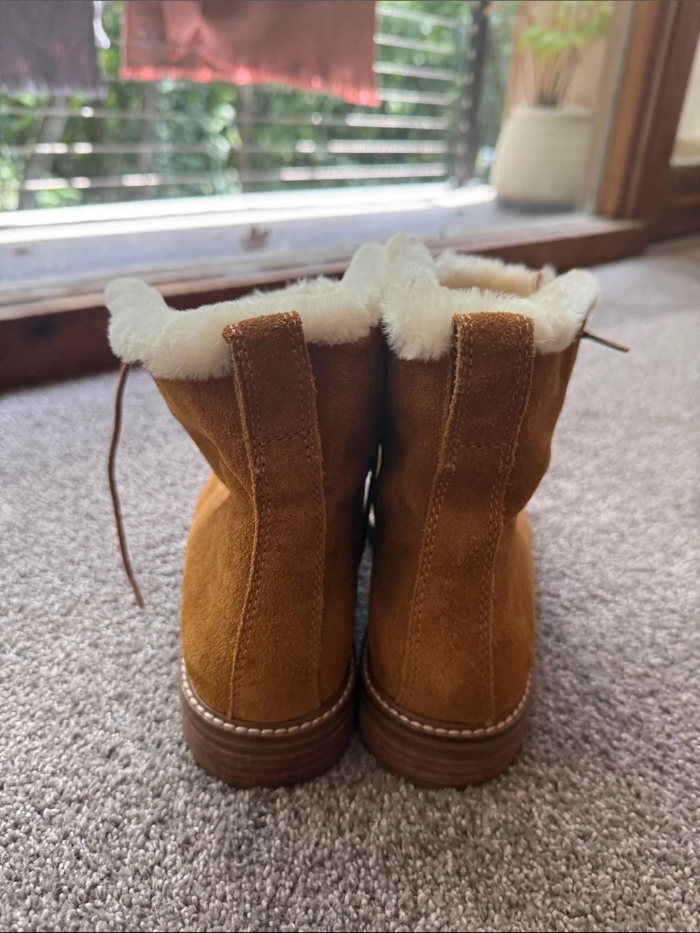 Madewell Suede Lace-Up Shearling Booties - Tan